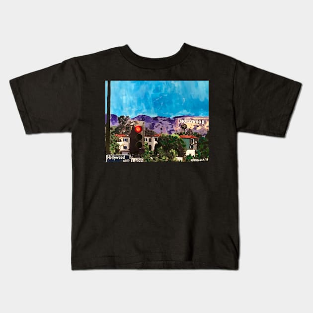 The Hollywood sign from Hollywood Boulevard Kids T-Shirt by gjspring